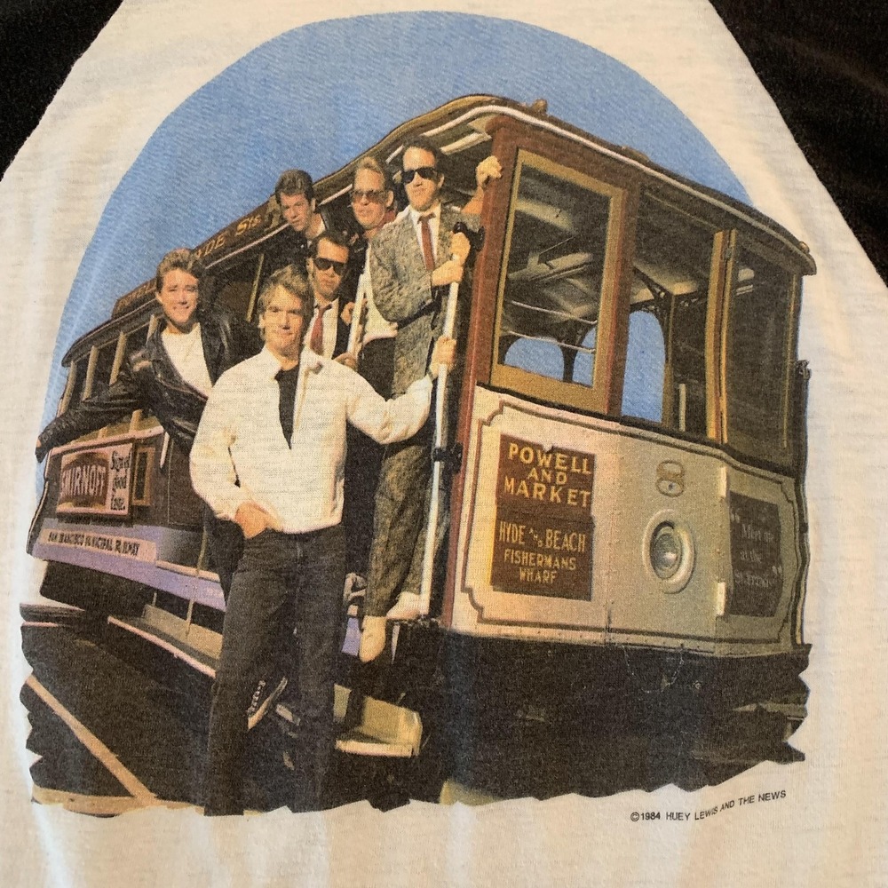 Vintage Huey Lewis And The News‎ Signal Shirt Mens Large White Raglan 1984 Band